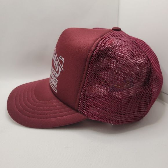 Vintage Dark Red Foam Mesh Snapback Trucker Hat Stacked Z-West Construction Logo - Picture 4 of 12